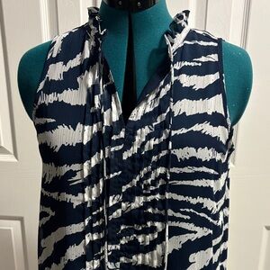LOFT Navy and White Abstract Zebra Print Sleeveless Top